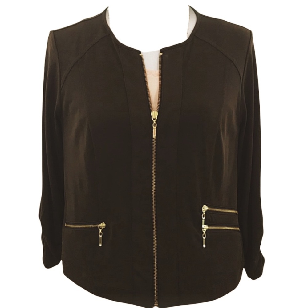 Chico’s Chocolate Brown Lightweight Zip Up Moto Jacket Top Blazer Sz 0/Sm EUC